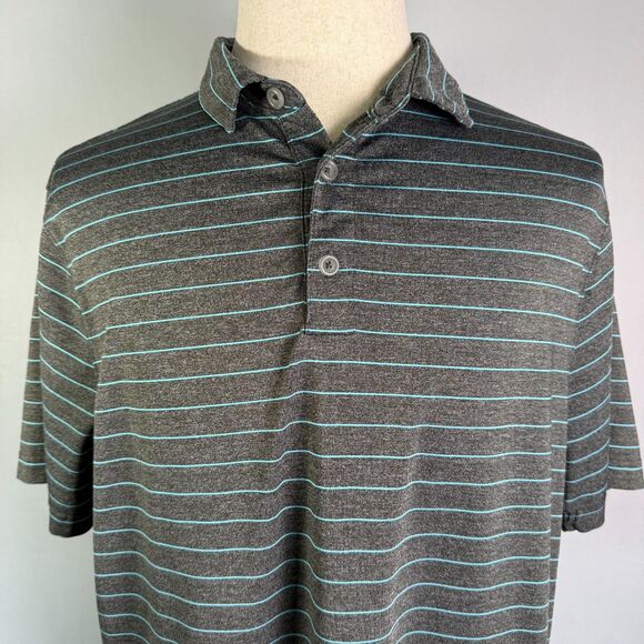 Champion Men's Performance Polo, Gray and Teal Blue Stripes, Size XL, Golfing - Picture 1 of 10